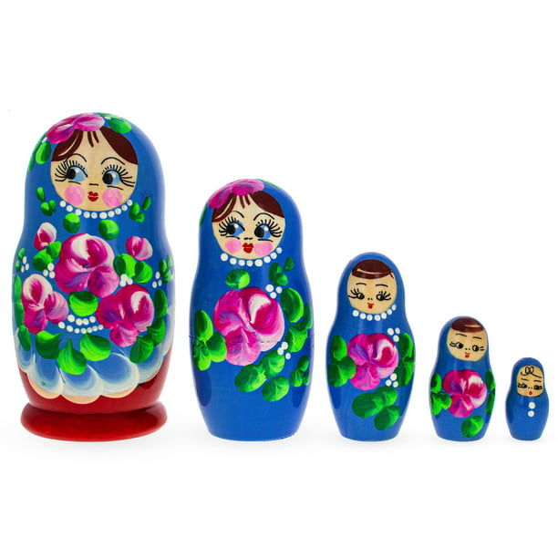 Beautiful nesting dolls Russian girls with spring flowers signed matryoshka 
